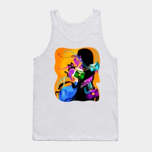 Fashion black cat and girl Tank Top